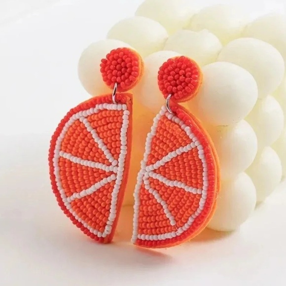 Orange Yellow Summer Beaded Earrings - Picture 1 of 3